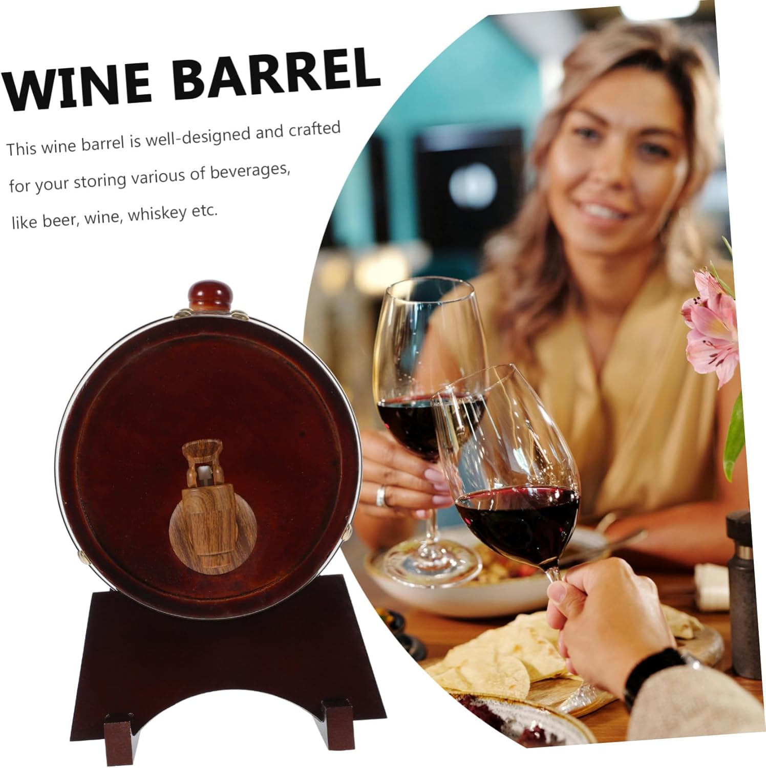 Unomor Wooden Wine Barrel 1.5L Red Wine Aging Barrel Household Beer Storage Bucket for Parties and Home Brewing