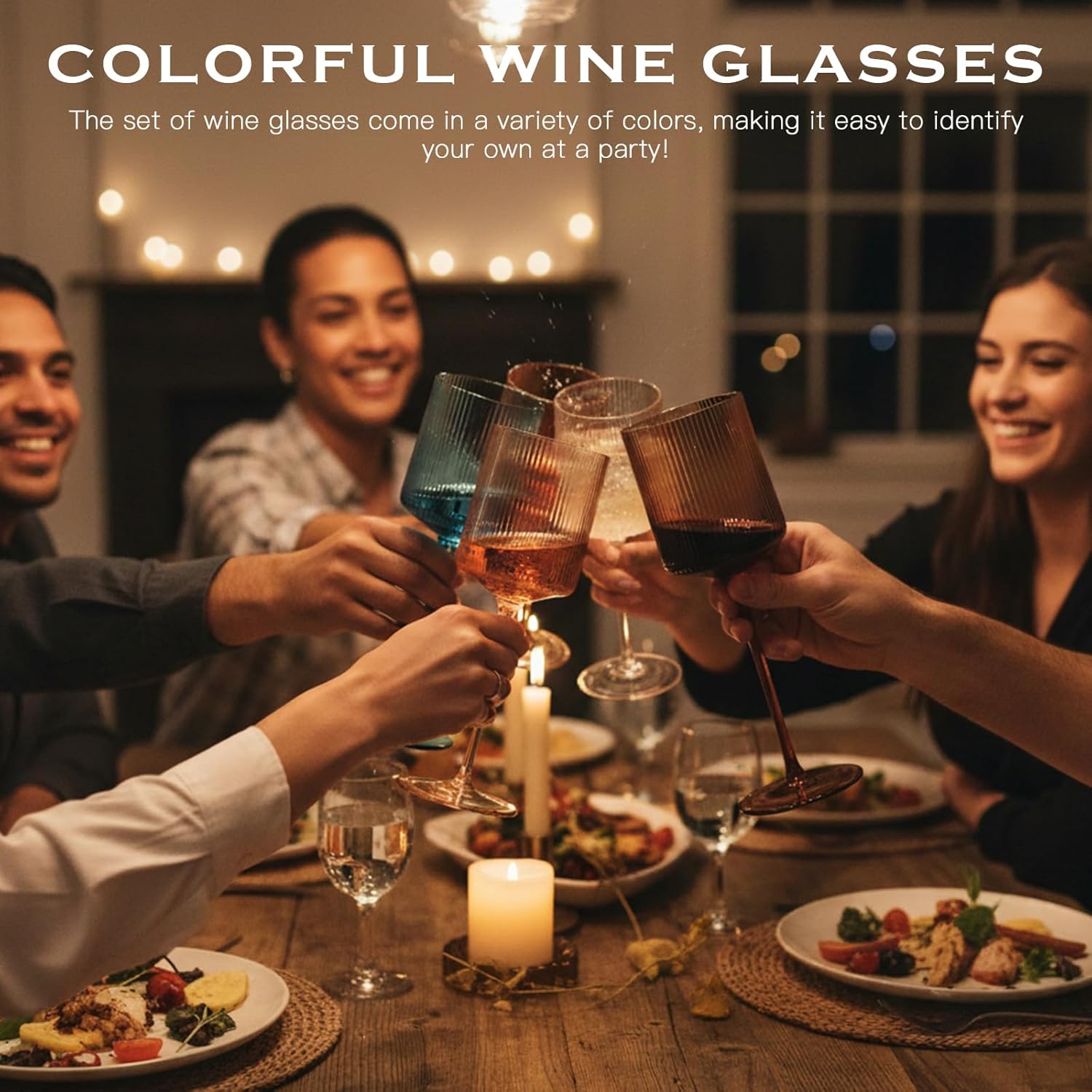 Colored Square Wine Glasses Set of 6, Elegant Ribbed Design Colorful Crystal Glassware with Long Stem, 11.5oz Hand Blown Stemware For Red & White Wine Home Bar Party- Multicolour - Image 8