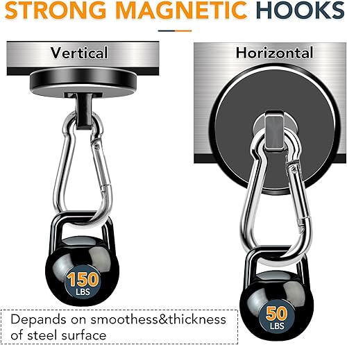 Miniatura 9 de MIKEDE Paquete de 6 ganchos magnéticos fuertes, ganchos magnéticos de neodimio de fuerza de tracción de 70 libras, crucero con mosquetones