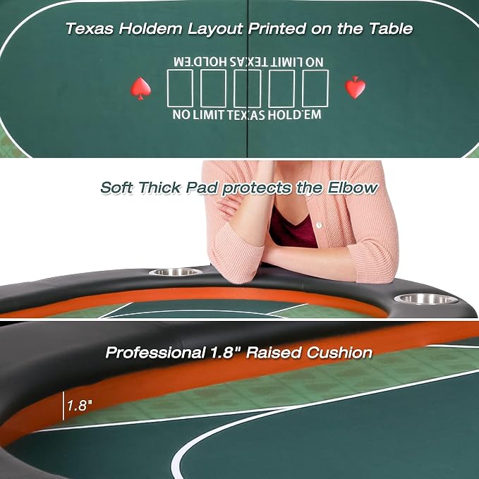 Mesa de poker plegable para 8 jugadores, superficie verde miniatura 6