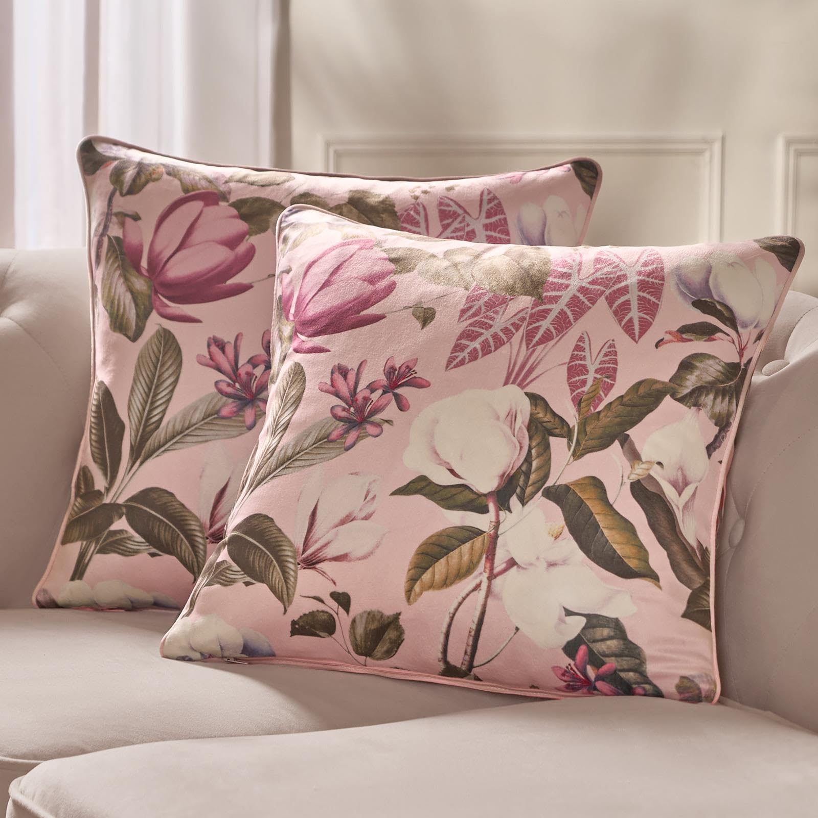 Ohs Blush Cushion Covers 2 Pack Floral, Matte Velvet Covers For Cushions With Invisible Zipper, Ultra Soft Printed Floral Design Pillow Covers For Sofa Bed Living Room, - 45X45cm