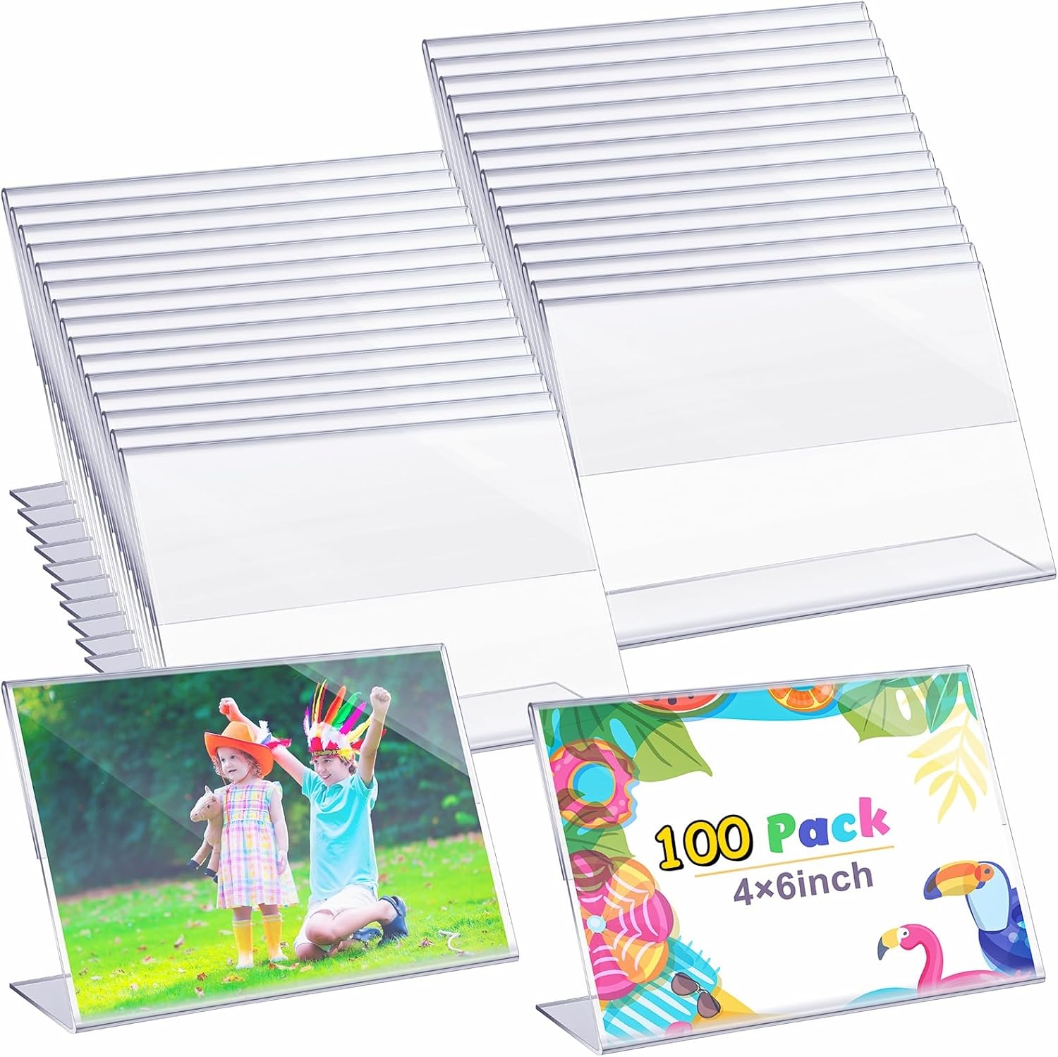 Soaoo 50 Pcs Acrylic Picture Frames Bulk 4 x 6 Inch Plastic Sign Holder Clear Frame Horizontal L Shape Acrylic Photo Slanted Back Plastic Picture Display Stand Flyer Holder for Office Home Desktop