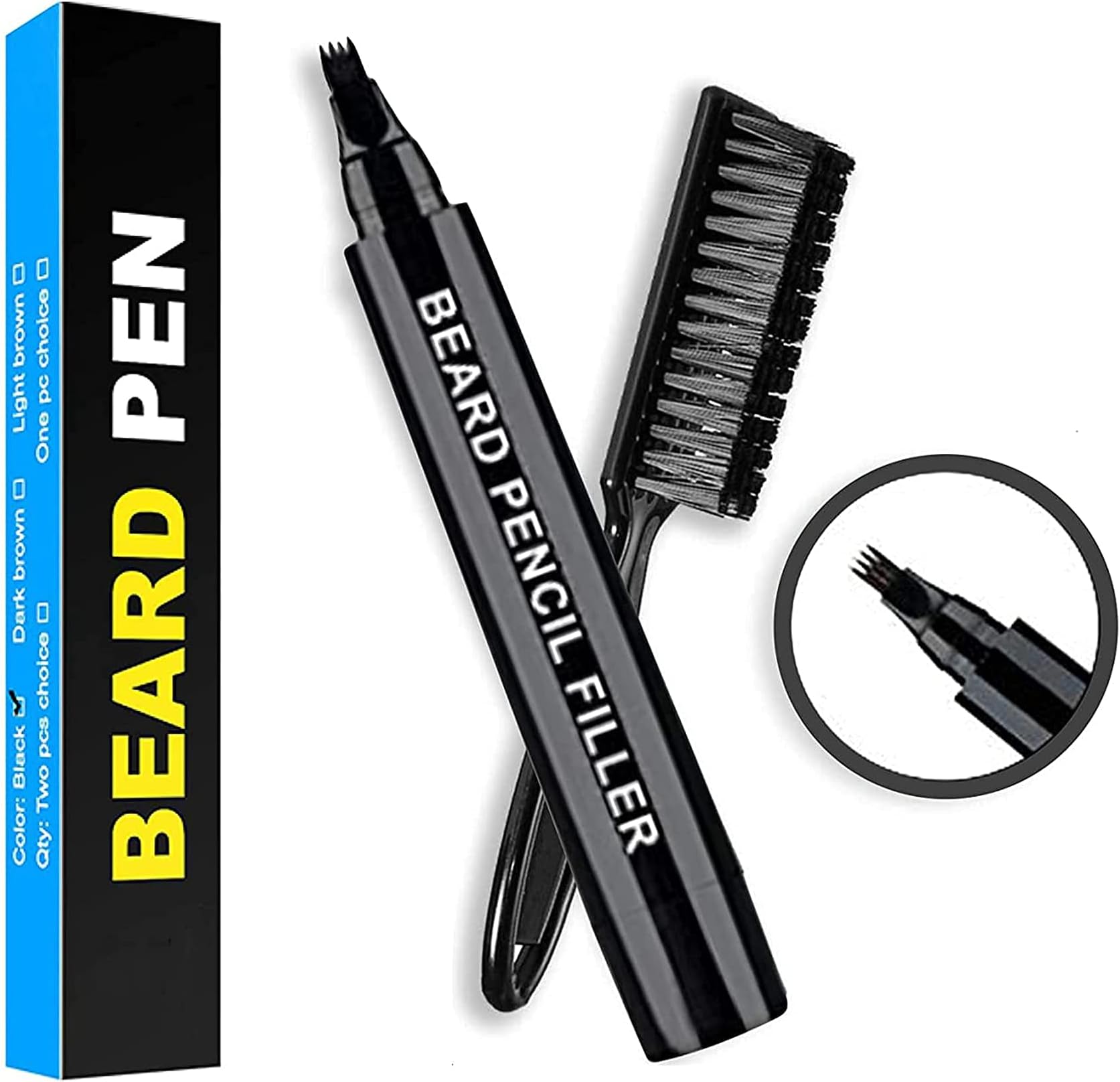 House of Quirk Beard Pencil Filler for Men, Beard Filling Pen Kit - WaterProof, Long Lasting Coverage & Natural Finish - Beard, Moustache & Eyebrows Bristle Brush Included (Black)