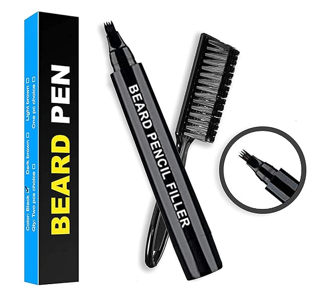 House of Quirk Beard Pencil Filler for Men, Beard Filling Pen Kit - WaterProof, Long Lasting Coverage & Natural Finish - Beard, Moustache & Eyebrows Bristle Brush Included (Black)