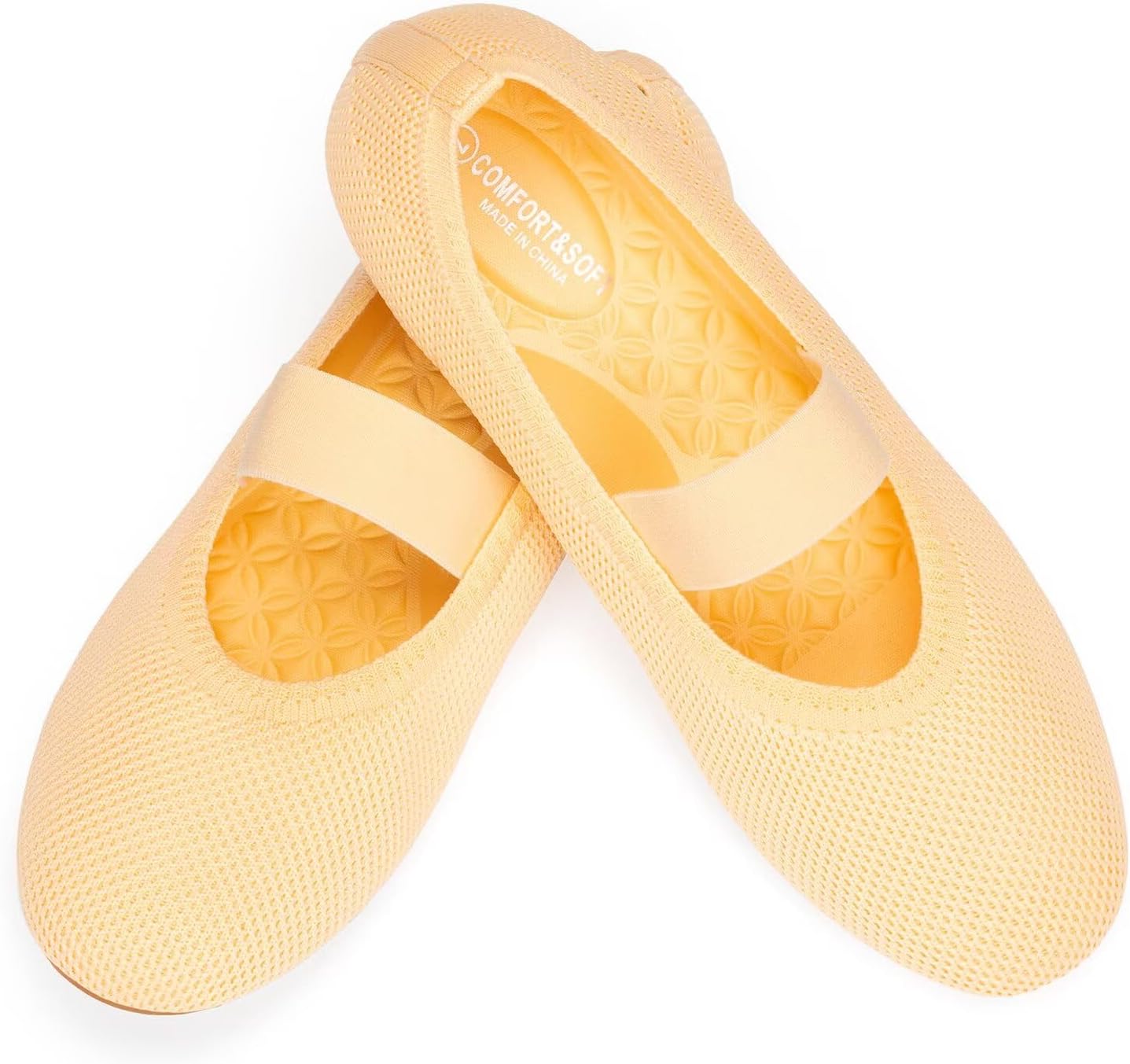 Frank Mully Womens Ballet Flats Casual Round Toe Knit Fabric Flats for Women with Single Strap Ballerina Flat Shoes Lightweight Dressy Shoes for Woman