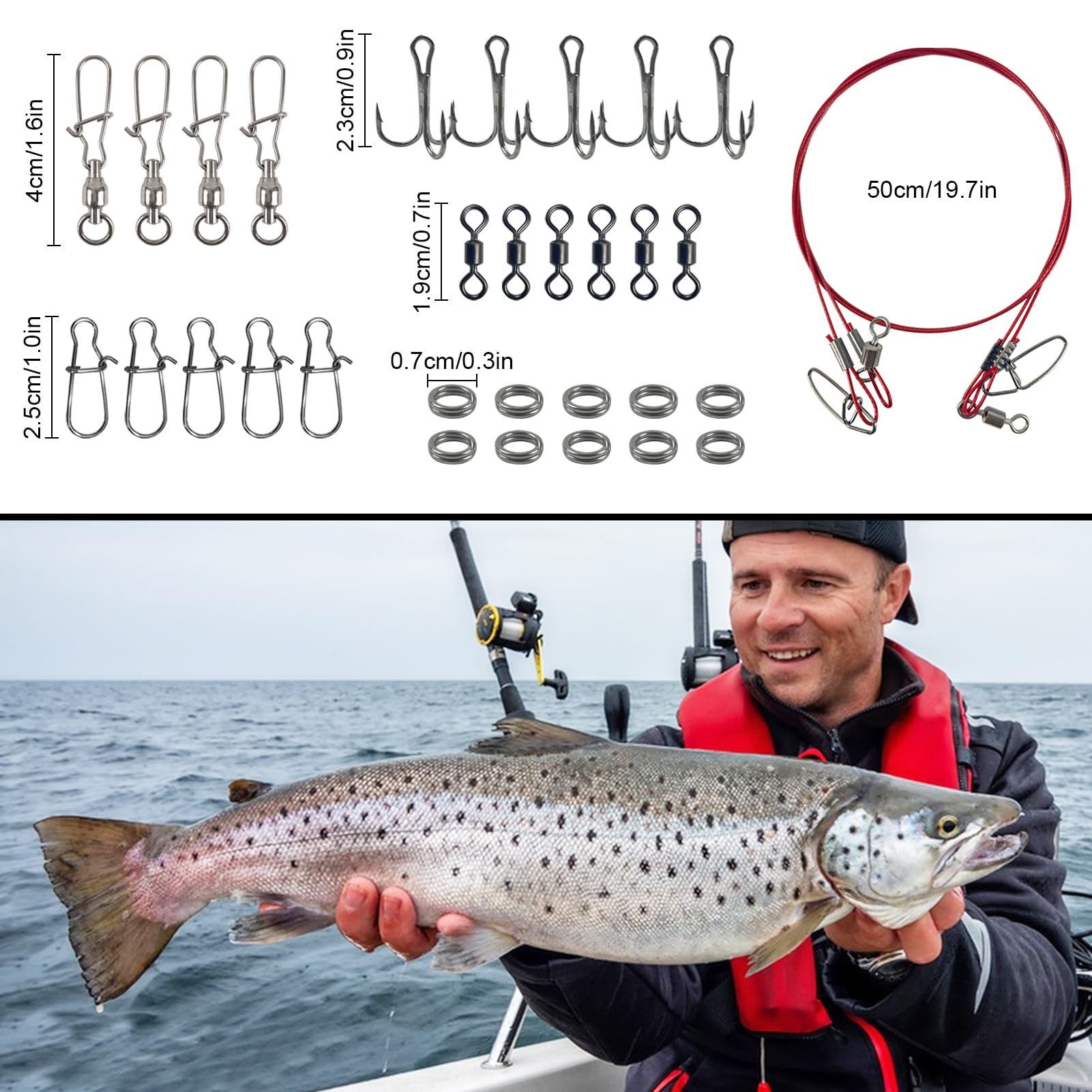 Kit di esche da pesca in metallo con cucchiaini da jigging con esche morbide, girelle a scatto, ami per pesca a traina, pesca in mare, esche jigging per spigola, sgombro, halibut
