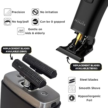 Supreme Trimmer 2-in-1 T-Shaper Trimmer & Crunch Foil Shaver | STF602 Electric Razor & ST5206 DLC Beard Trimmer Barber Haircut Kit | Black