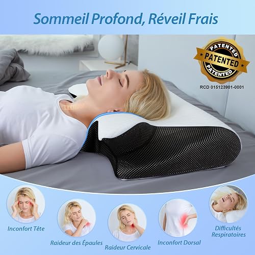 HOMCA Neck Pillow, 2 in 1 Ergonomic Memory Foam Orthopedic Cushion Pillow for Head/Neck/Shoulder Support, Relaxation and Stress Relief, 60 x 40 x 11/13 cm, Black - 4