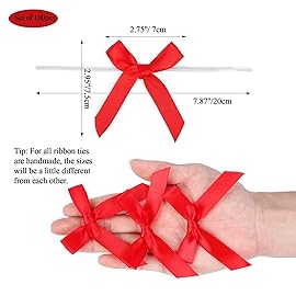 100 Pack Red Satin Ribbon Twist Tie Bows for Treat and Gift Bags, Bakery Candy Bags and Package Decorating Ribbon Bow, Bowknot for Gifts