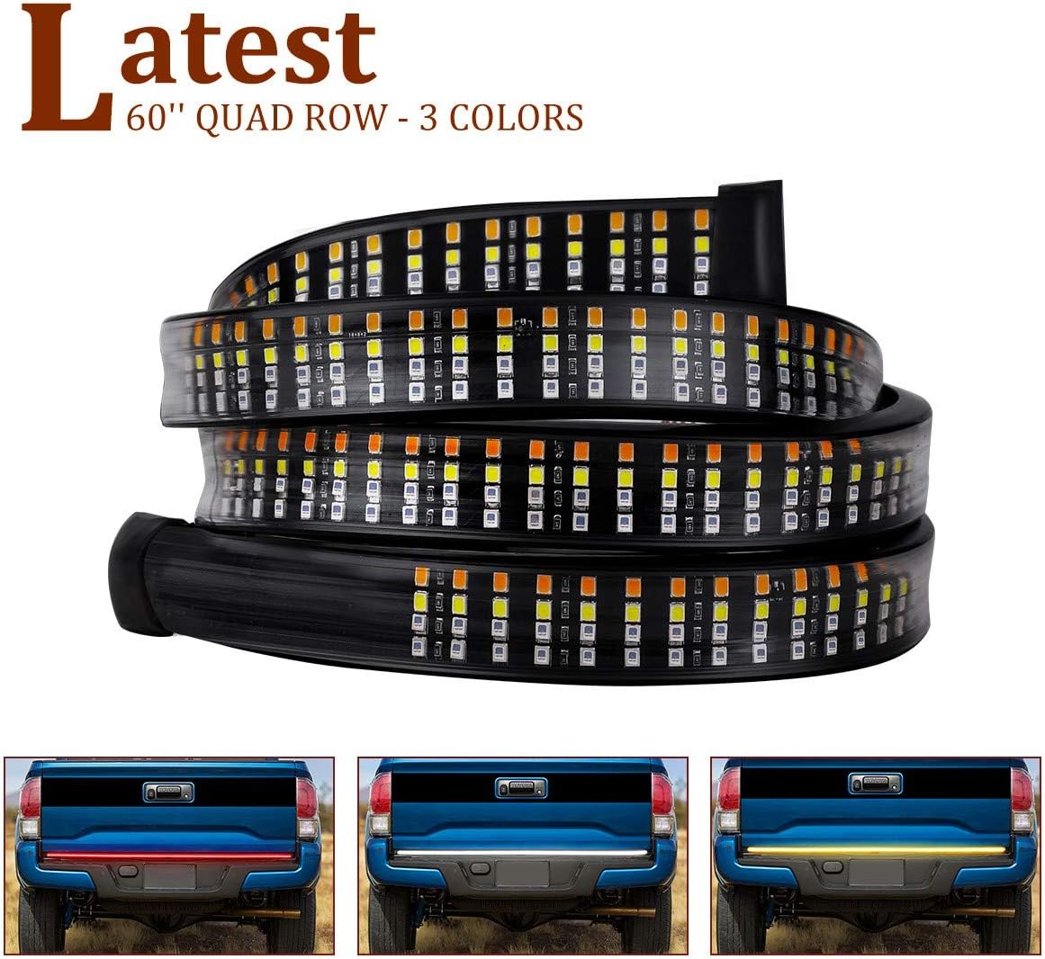 SWATOW 4x4 60" LED Tailgate Light Bar - Quad Row - Sequential Amber Turn Signal/Double Flash/Reverse/Brake/Running - Plug n Play