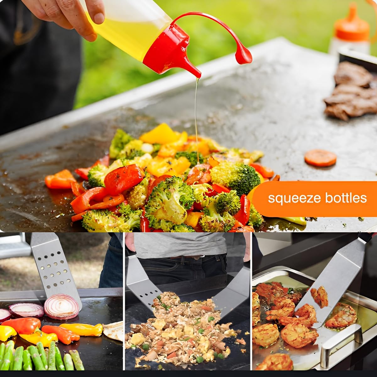 Kit di accessori per piastra da 137 pezzi, in acciaio inox, utensili per barbecue per griglia piatta, piastra e cottura all'aperto, include pressa per hamburger, spatole per grill, cupola, pinze e