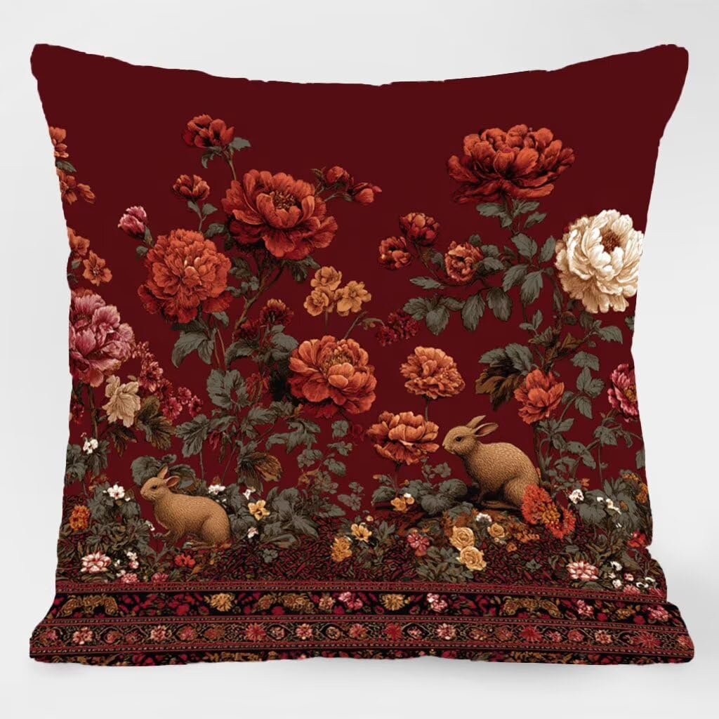 Poszewki na poduszki 66 x 66 cm, królik poduszki outdoorowe wodoodporne kwadratowe poszewki na poduszki 4 sztuki, kwiatowy nadruk dwustronny dekoracyjne poszewki na poduszki do dekoracji domu ławka