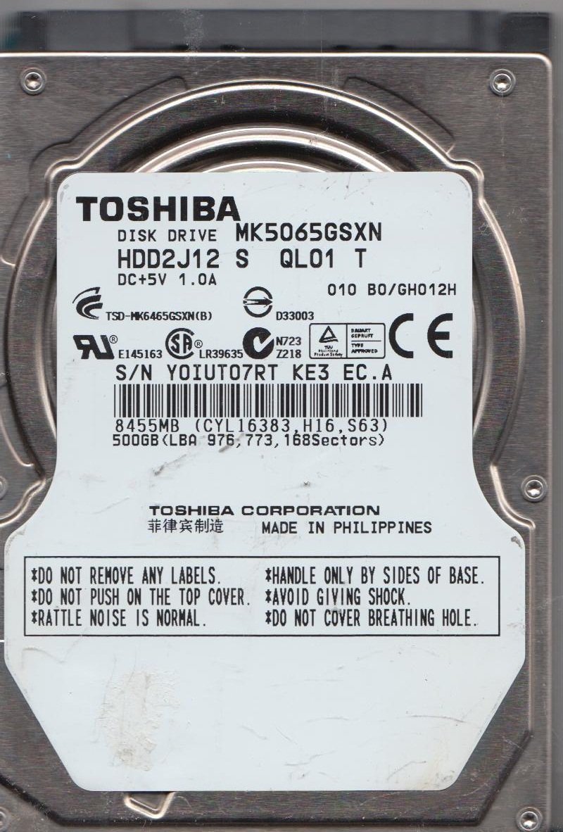 Amazon | mk5065gsxn、b0 / gh012h、hdd2j12 S ql01 T、Toshiba 500 GB