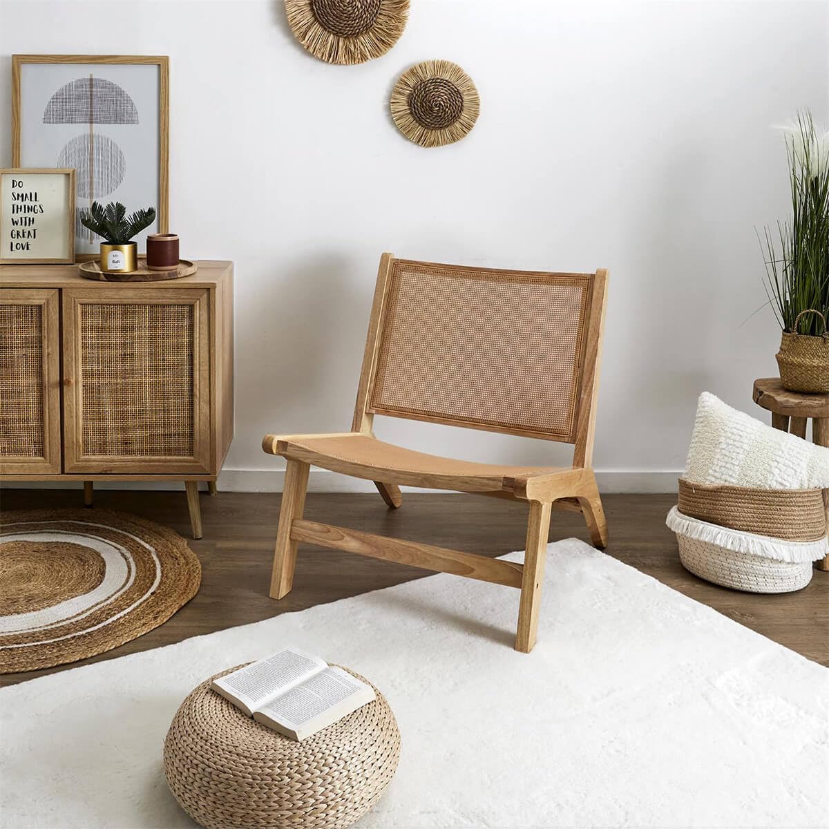 AltoBuy Maya - Fauteuil Bas Effet Bois et Façades Rotin