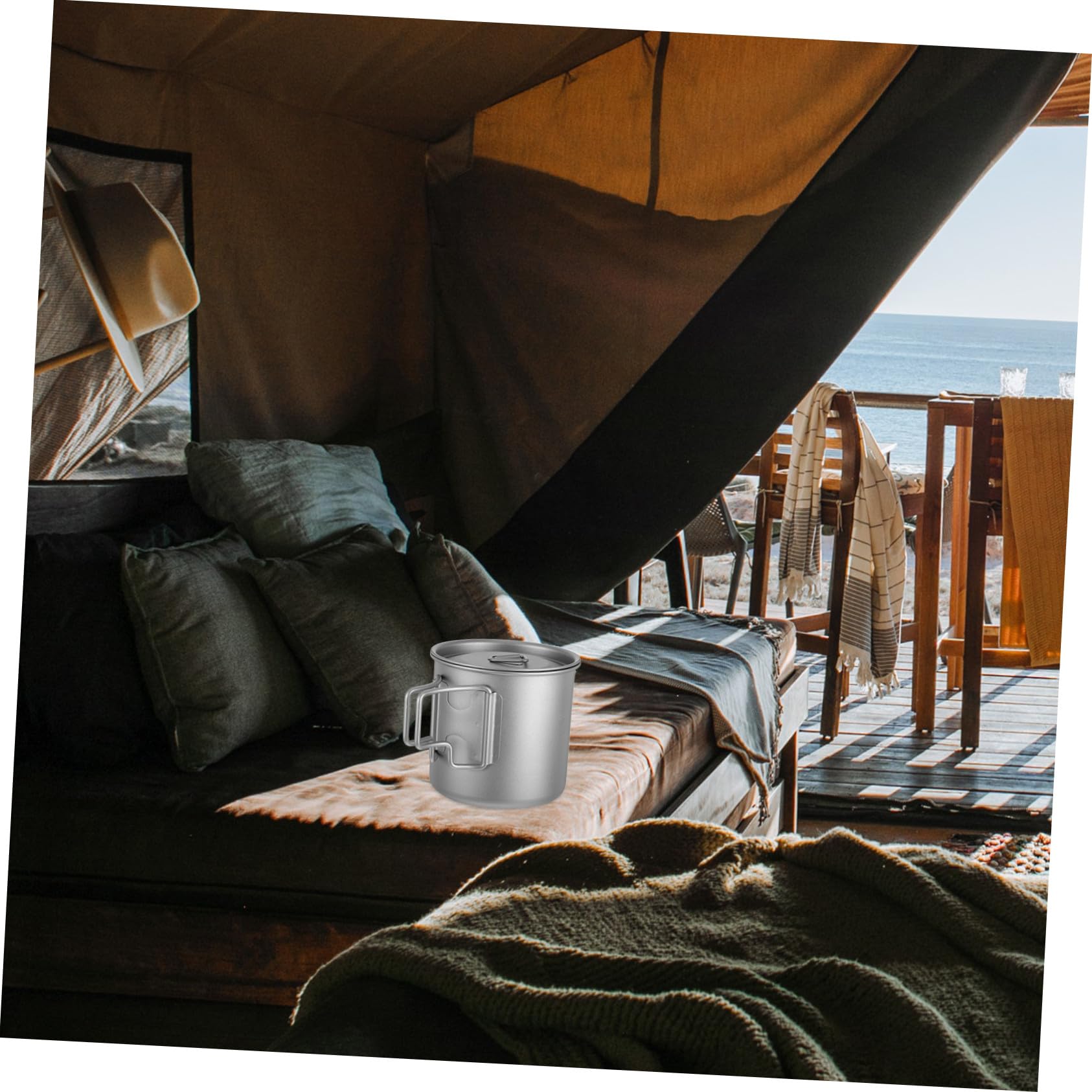 Titanium Camping Becher mit Faltbarem Griff Einlagig für Schnelle Erwärmung Ultraleicht und Kompakt Inklusive Aufbewahrungstasche für Outdoor Wandern Picknick und Backpacking