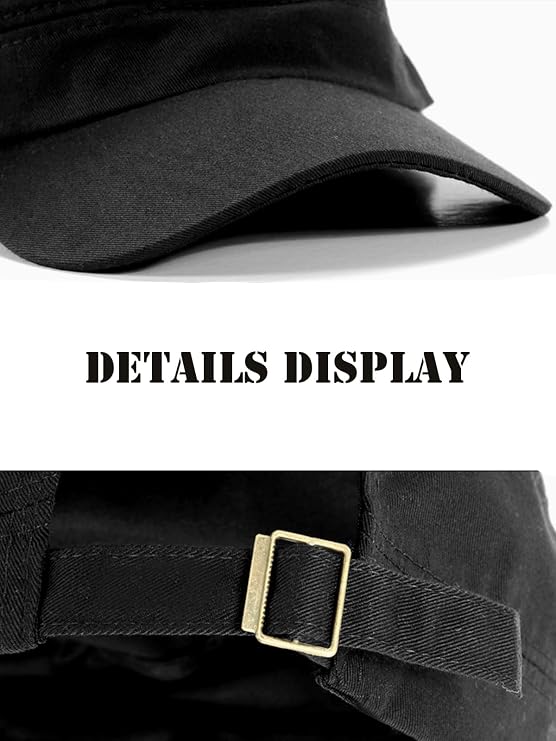 Washed Cotton Basic Cadet Army Cap Everyday Military Style Hat Vintage Flat Top Cap