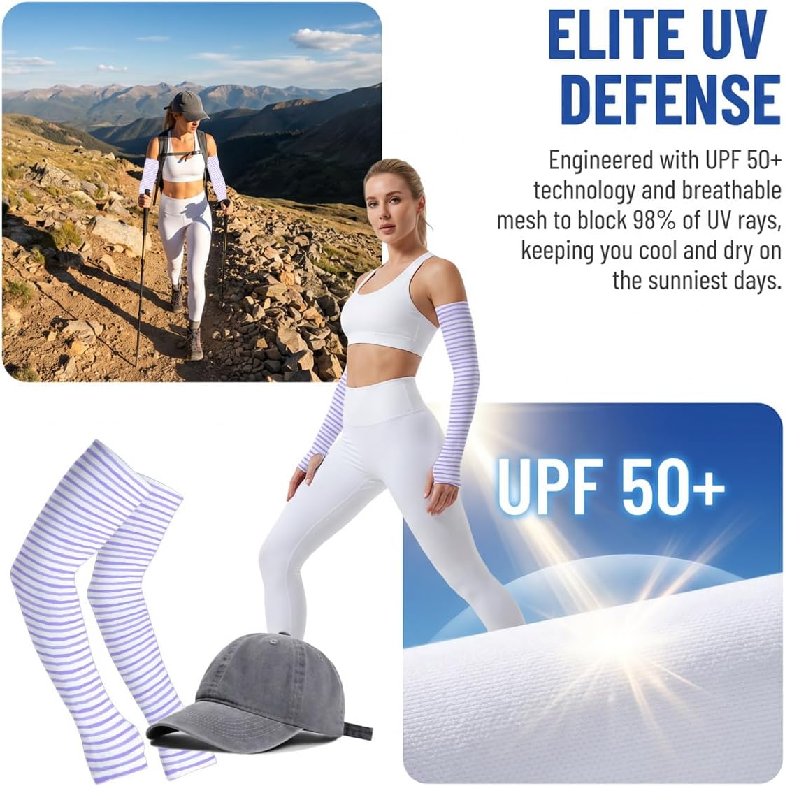 Baseball Cap and Cooling Arm Sleeves Set, Uv Protection Wear for Outdoor Sports Travel and Daily Casual Activities image 3