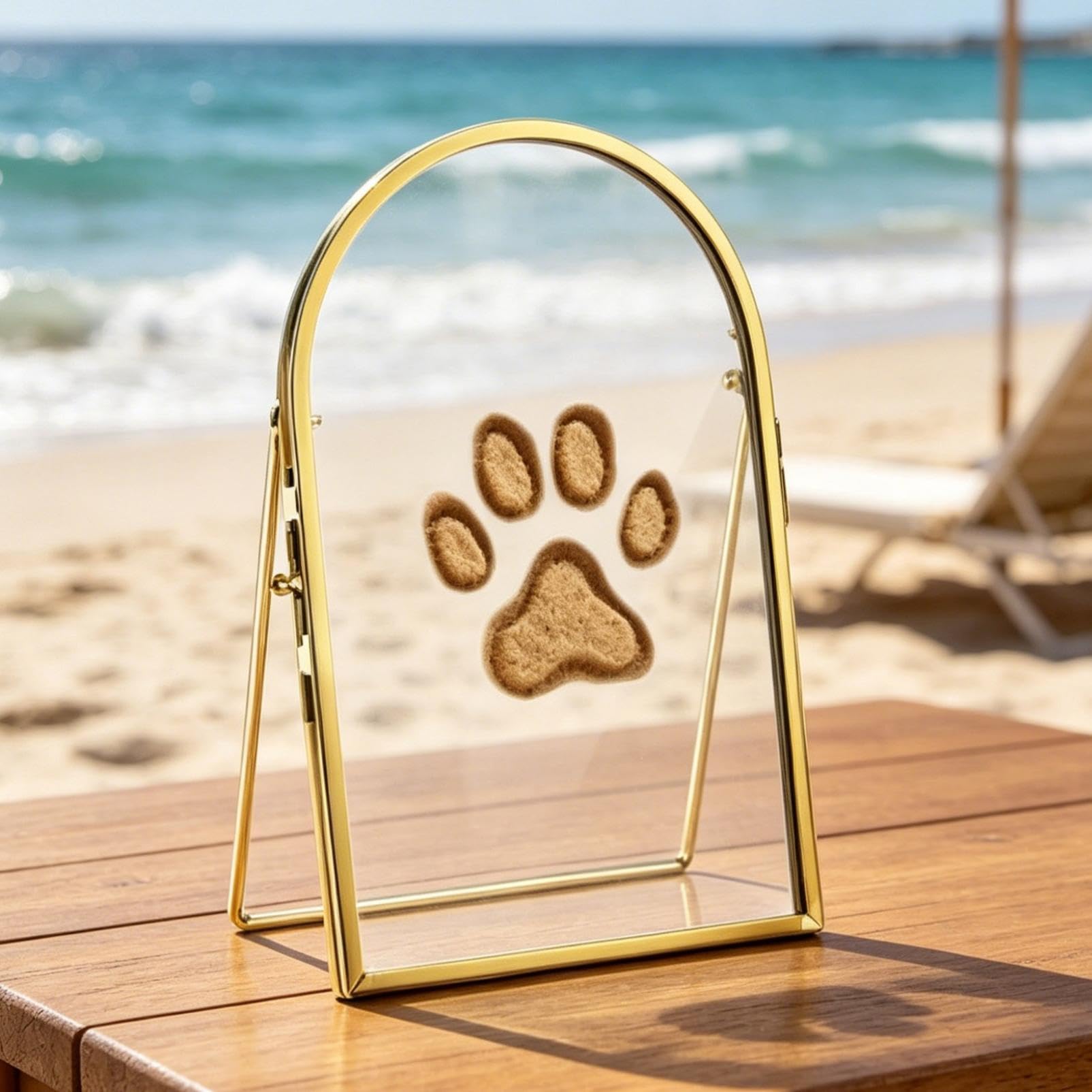 Marco de recuerdo para huellas de manos de bebés y mascotas, pantalla de vidrio de doble cara, soporte de mesa de metal, regalo creativo para recuerdos familiares