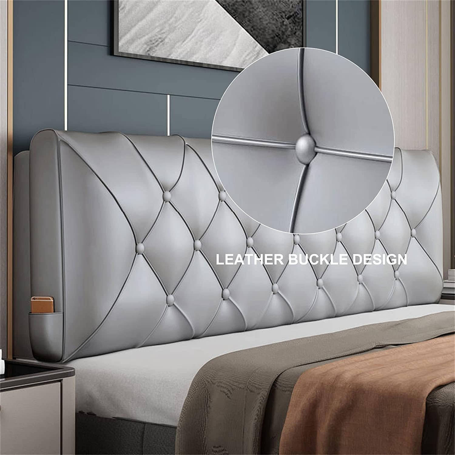 Large Headboard Bed Back Upholstered Cushion Backrest Fashional Leather Headboard Soft Case(Size:No headboard 47.2"/120cm,Color:A)
