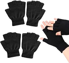 ZOCONE 2 Pares de Guantes sin Dedos, Guantes de Medio Dedo de Punto de Invierno para Hombres y Mujers, Negro y Gris, Guantes Elásticos Cálidos para Adultos y Menores Mayores de 13 Años