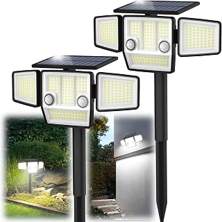 Solar Lights Outdoor, Motion Sensor Outdoor Lights with Stakes | Pole or Wall Mount, 360° Wide-Angle Illumination, Waterproof, 180° PIR Motion Sensor Flood Lights for Outside, 2 Pack