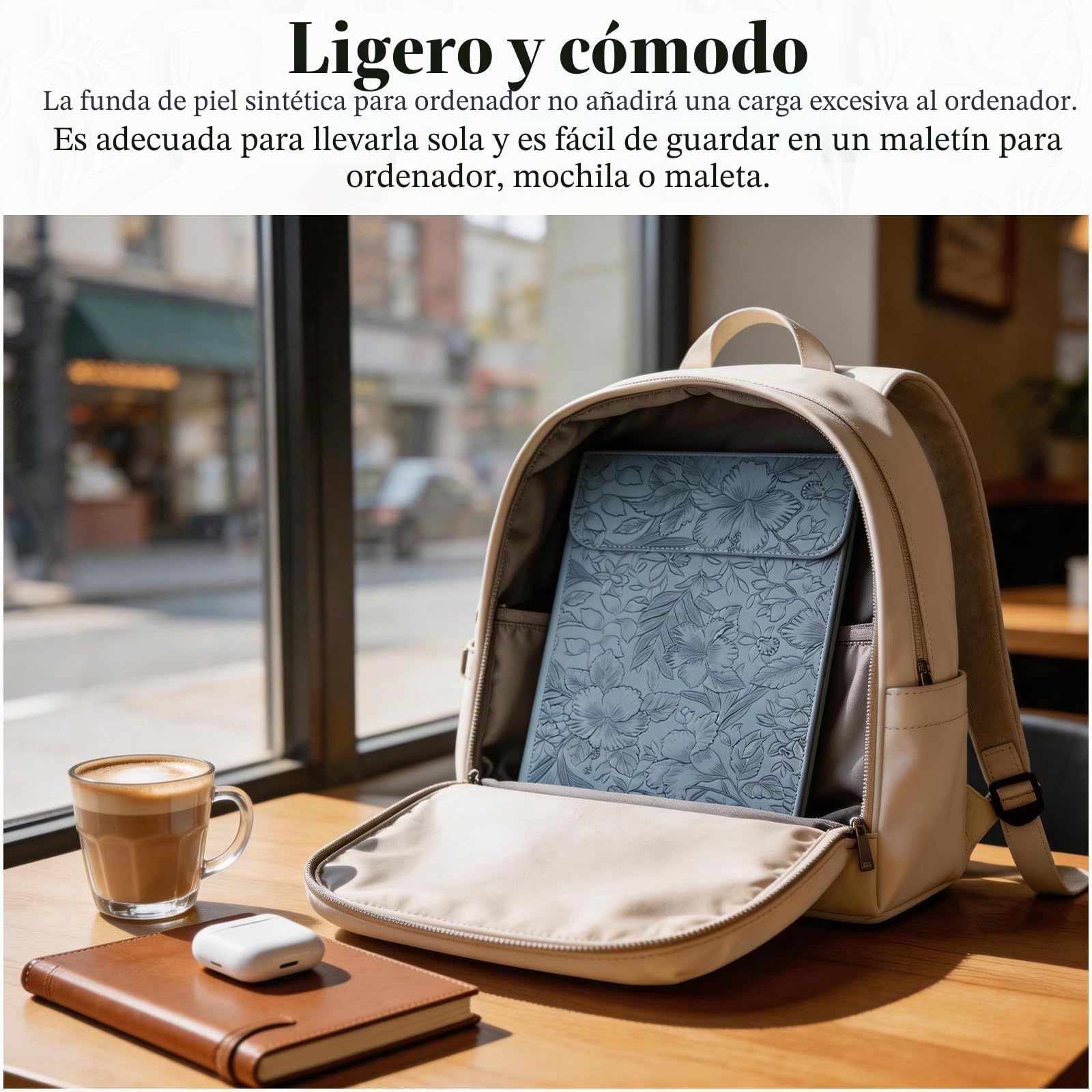 HaruYo 16-15.6-15-14-13.3-13-12 Pulgadas Funda para Ordenador Portátil, Patrón de Flor de Hibisco en Relieve, Cuero de PU, para MacBook Air/Pro/Surface DELL Lenovo HP ASUS Acer PC 15"-16" Azul