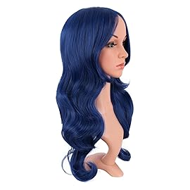 MapofBeauty 24 Inch/60 cm Charming Synthetic Long Wavy Side Bangs Women Party Anime Cosplay Wig (Mixed Blue)