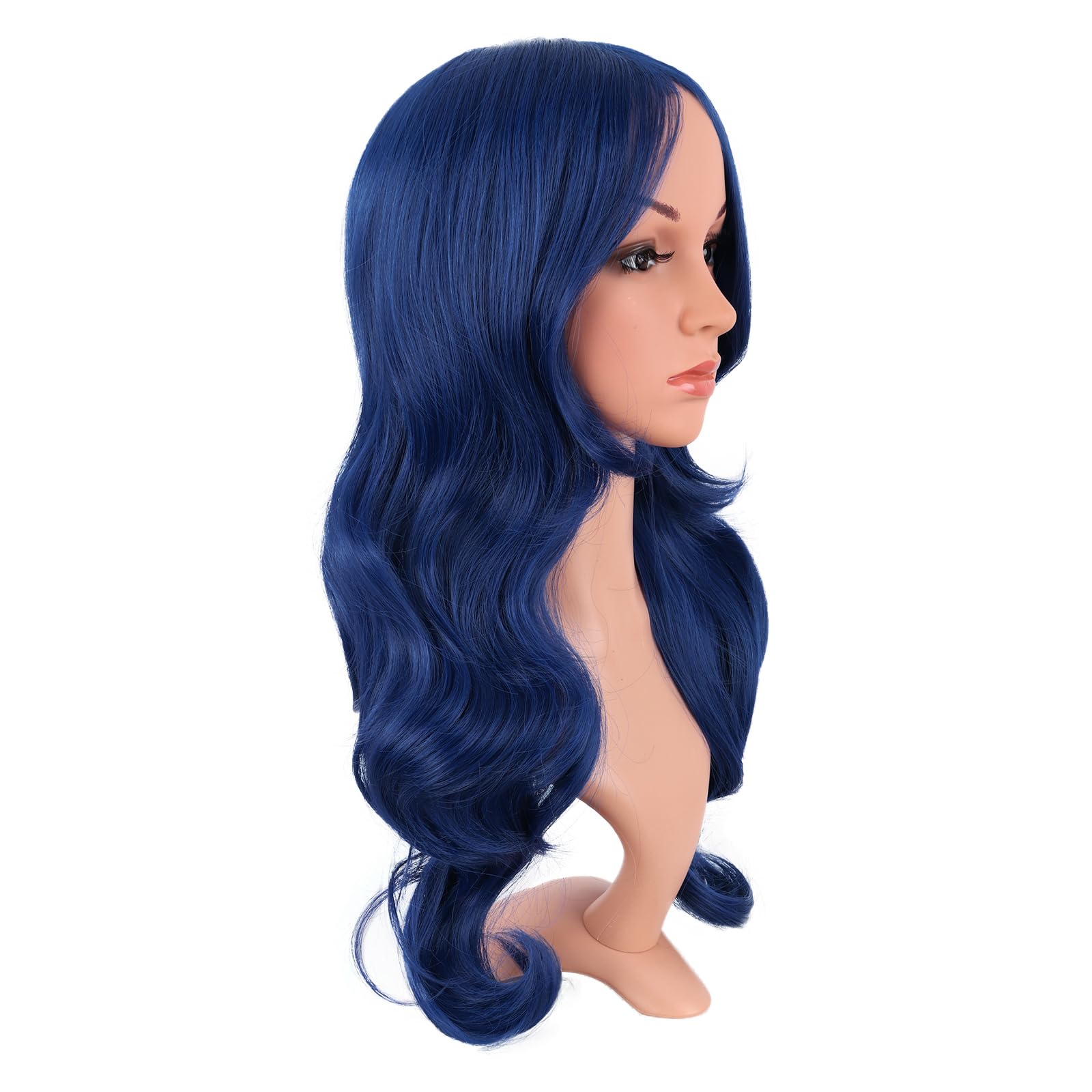 MapofBeauty 24 Inch/60 cm Charming Synthetic Long Wavy Side Bangs Women Party Anime Cosplay Wig (Mixed Blue) - Image 2