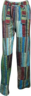 Mogul Interior Women's Evening Pant Green Patchwork Casual Boho Yoga Trouser Harem Pants S/M