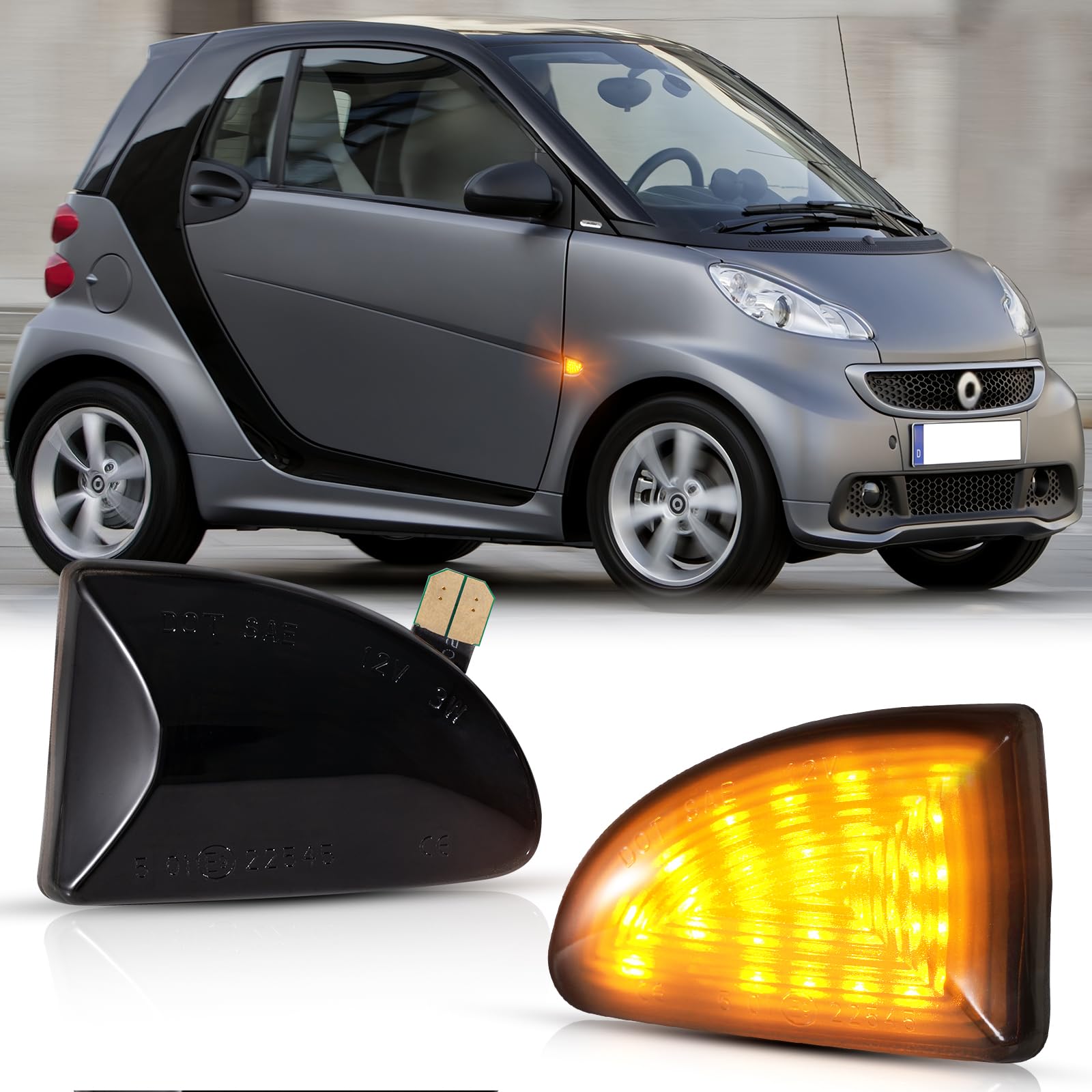 Frecce Laterale a LED per Smart Fortwo W451 Coupe Cabrio 2007-2019, Indicatori di Direzione Laterale a LED Canbus, 2 Pezzi