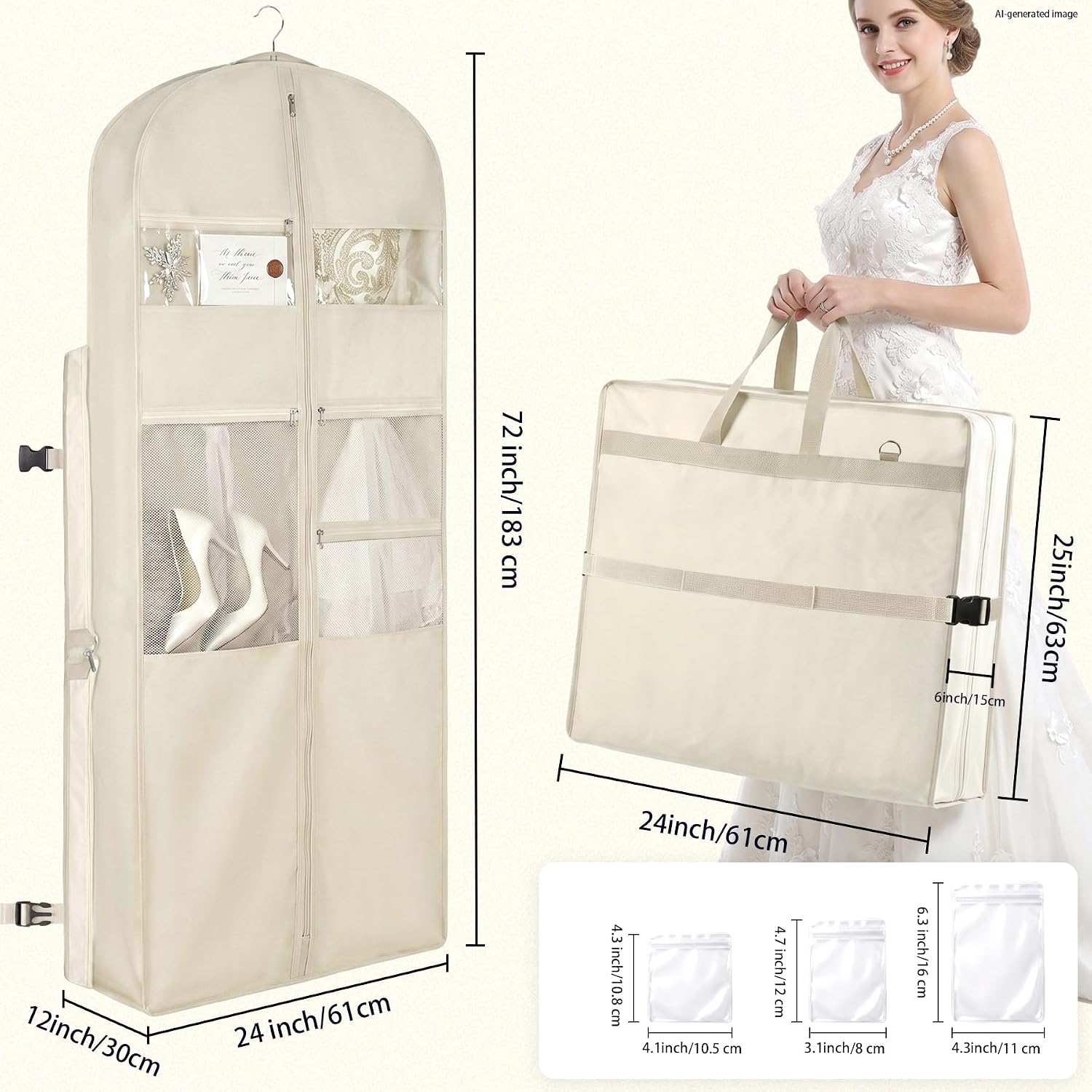 Upgraded Wedding Dress Garment Bag,72 Inch Bridal Gown Bag for Travel image 2