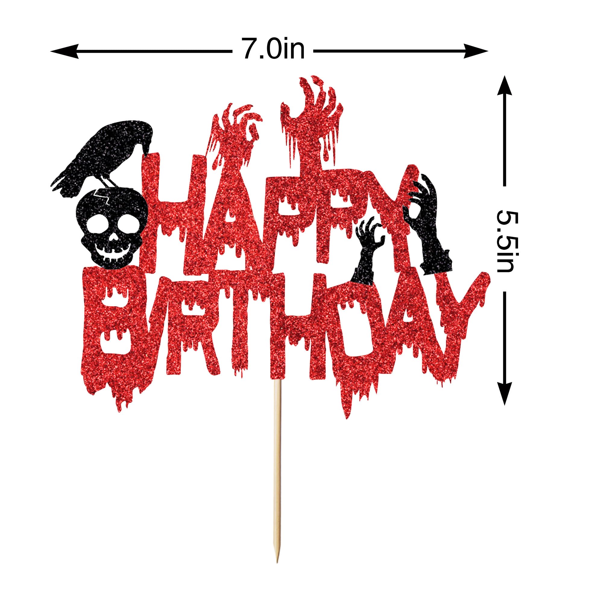 Leetaivie Halloween Happy Birthday Cake Topper, Skeleton Bloody Zombie Hands Themed Birthday Party Cake Decorations