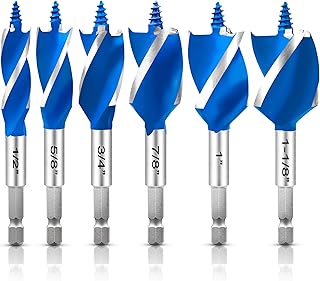 6Pcs Auger Drill Bit Set for Wood, 1/2", 5/8", 3/4", 7/8", 1" and 1-1/8" Inch Size, 4-Inch Long Impact Wood Auger Drill Bit Set with 1/4" Quick Change Hex Shank