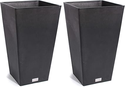 Amazon Com Veradek Midland Square Tall Pot Planter 26 H X 13 75 W 2 Pack Black Kitchen Dining