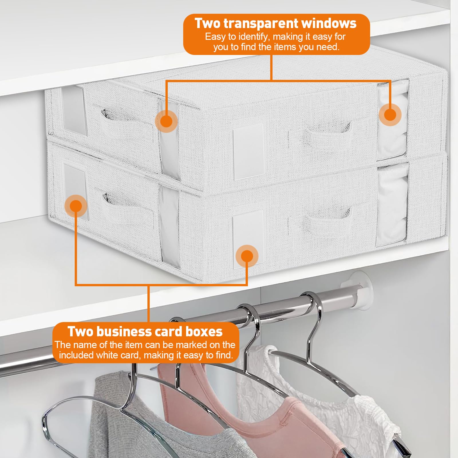 Bed Sheet Organiser, Foldable Closet Organizer for Under Bed, Folding Bedding Cover Storage Bag Box, 2 Visual Windows Closet Containers and Organizers for Sheets, Blankets, Clothes (White 2 Pack) - Image 3