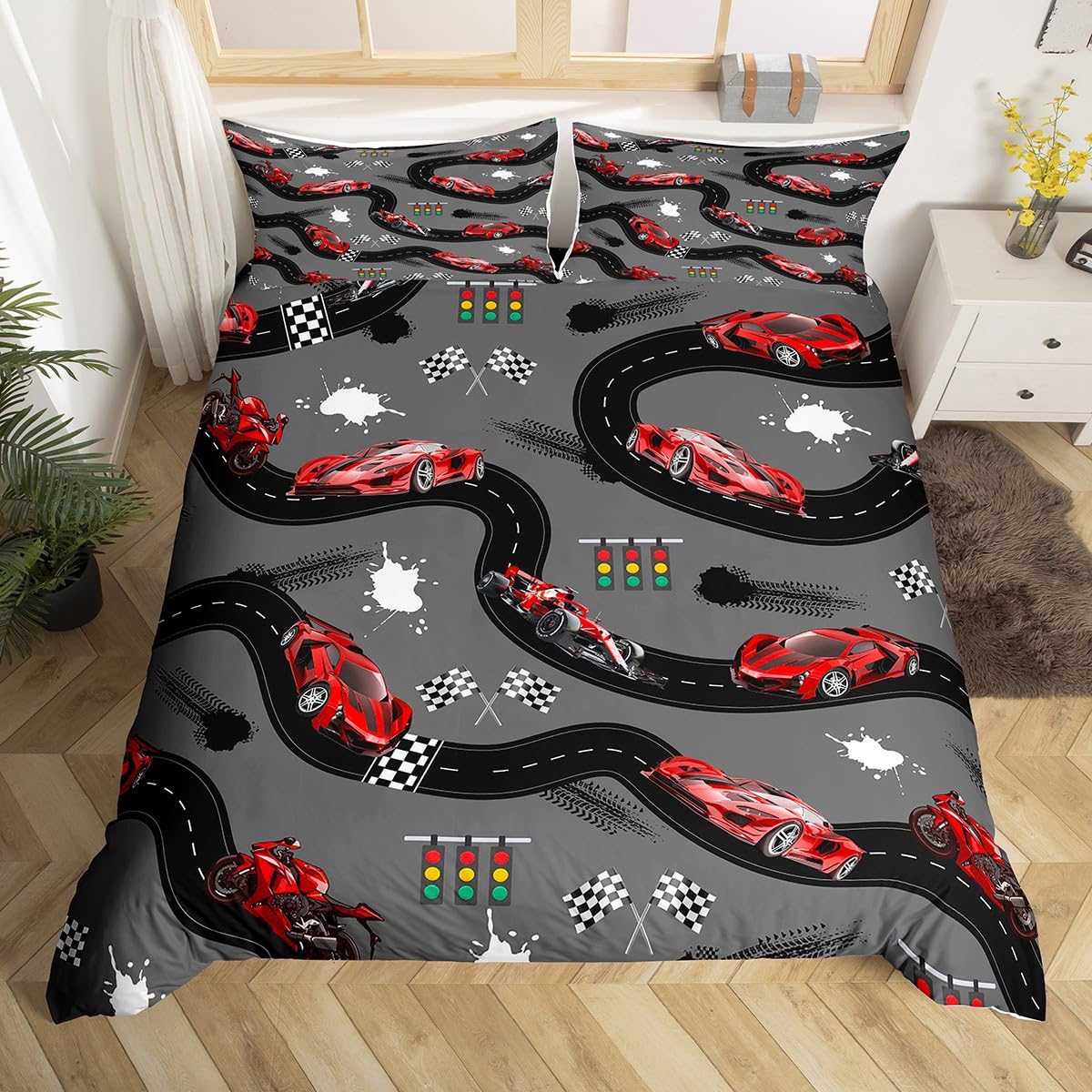 Housse de couette voiture de course pour décorer la chambre enfant