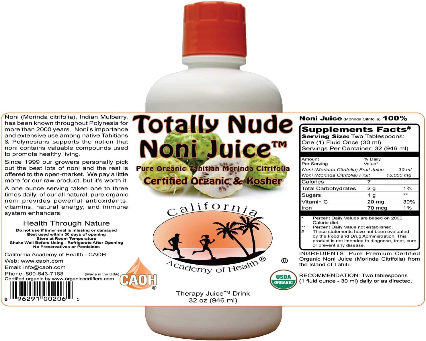 Totally Nude Noni Juice - Pure Organic Noni Juice (1-32 oz Bottle)