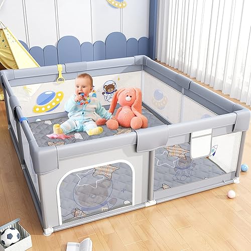 Miniatura 5 de Tapete de juego de espuma para bebés de 50 x 50 pulgadas, tapete de 1 pulgada de grosor para gatear, tapete de piso inodoro, tapete acolchado