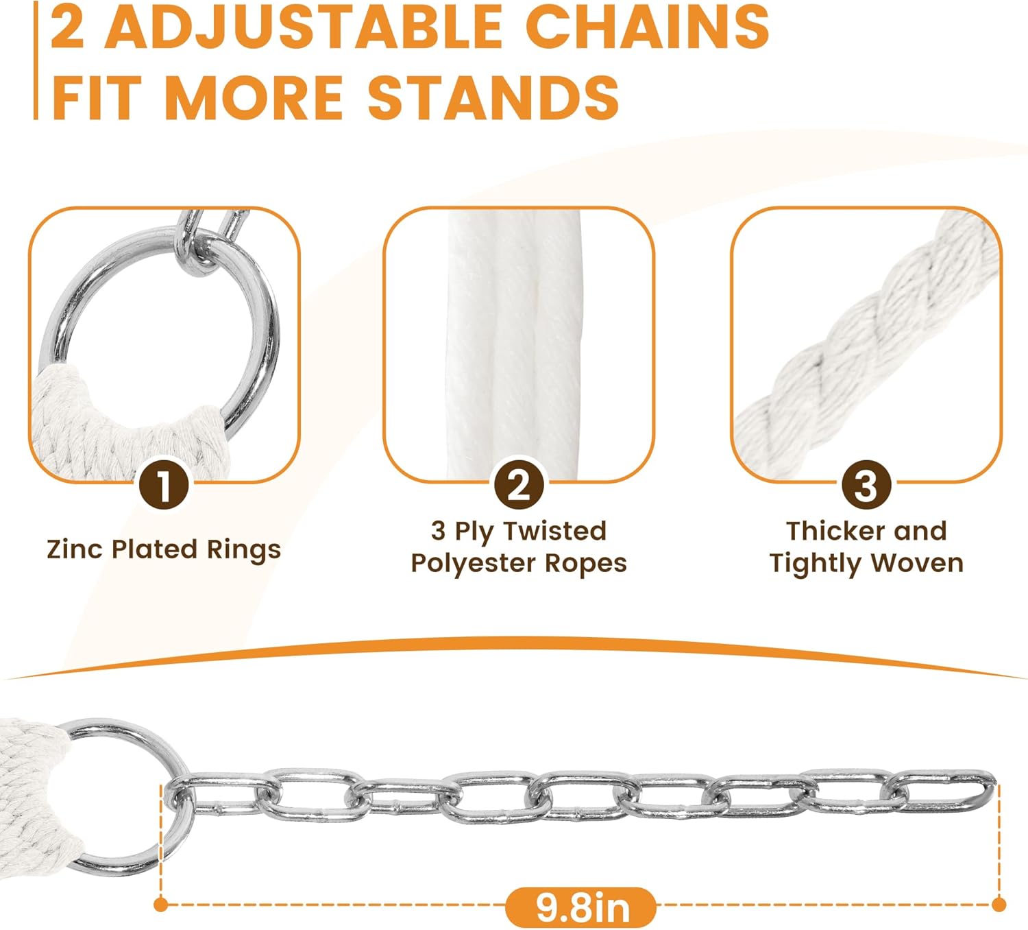 Lazy Daze Hammocks 13-FT Polyester Rope Hammock, Double 2 Person Traditional Hand Woven Outdoor Hammock with Spreader Bar, Carabiners, Tree Straps, Chains for Outside Patio- Max 450 Lbs, Natural