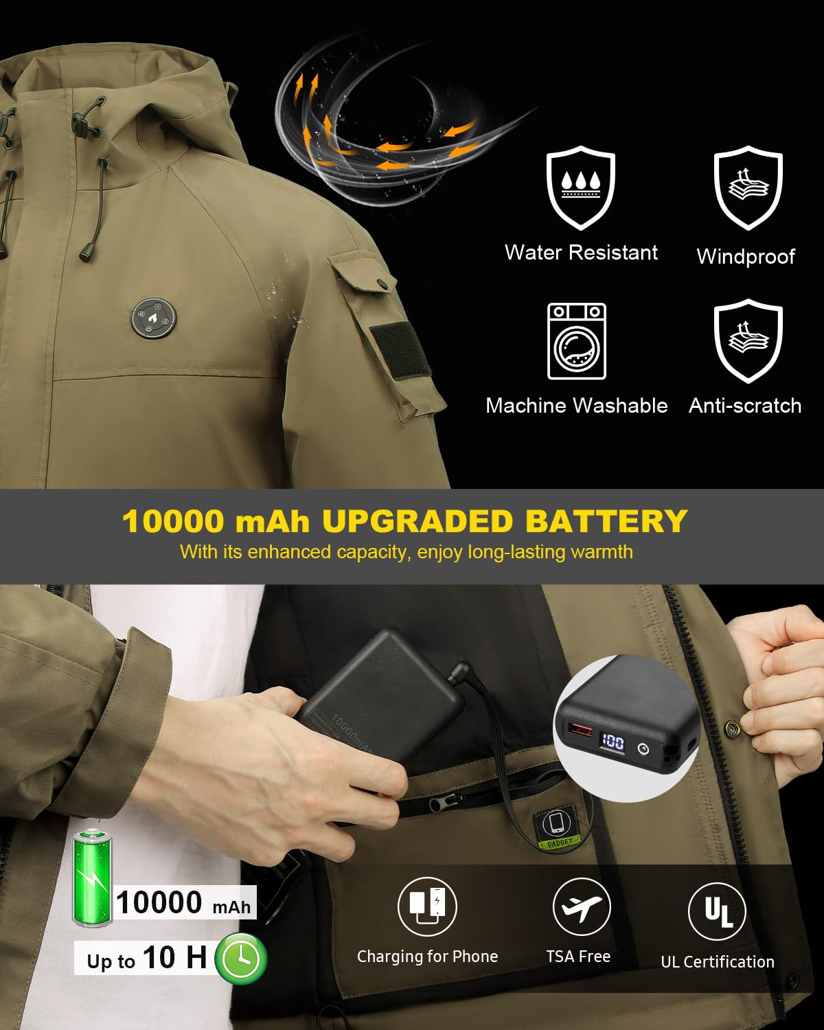 Veste Chauffante Homme avec Batterie Manteau Chauffant Homme et Femme Softshell avec 6 Zones de Chauffage