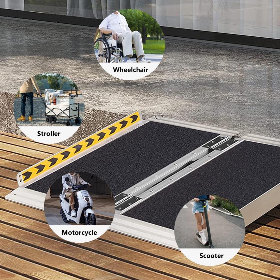 Rampa Portátil para Silla de Ruedas, Capacidad de Carga de 660 lbs, Rampa Plegable de Aluminio Antideslizante para Minusválidos para el Hogar, Escalones, Escaleras, Portales, Bordillos