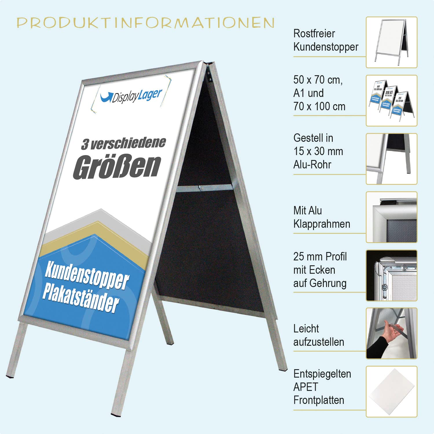 DisplayLager - Supporto per Poster BUDGET Alu-Line, bifaciale, argento, per uso interno (A1)