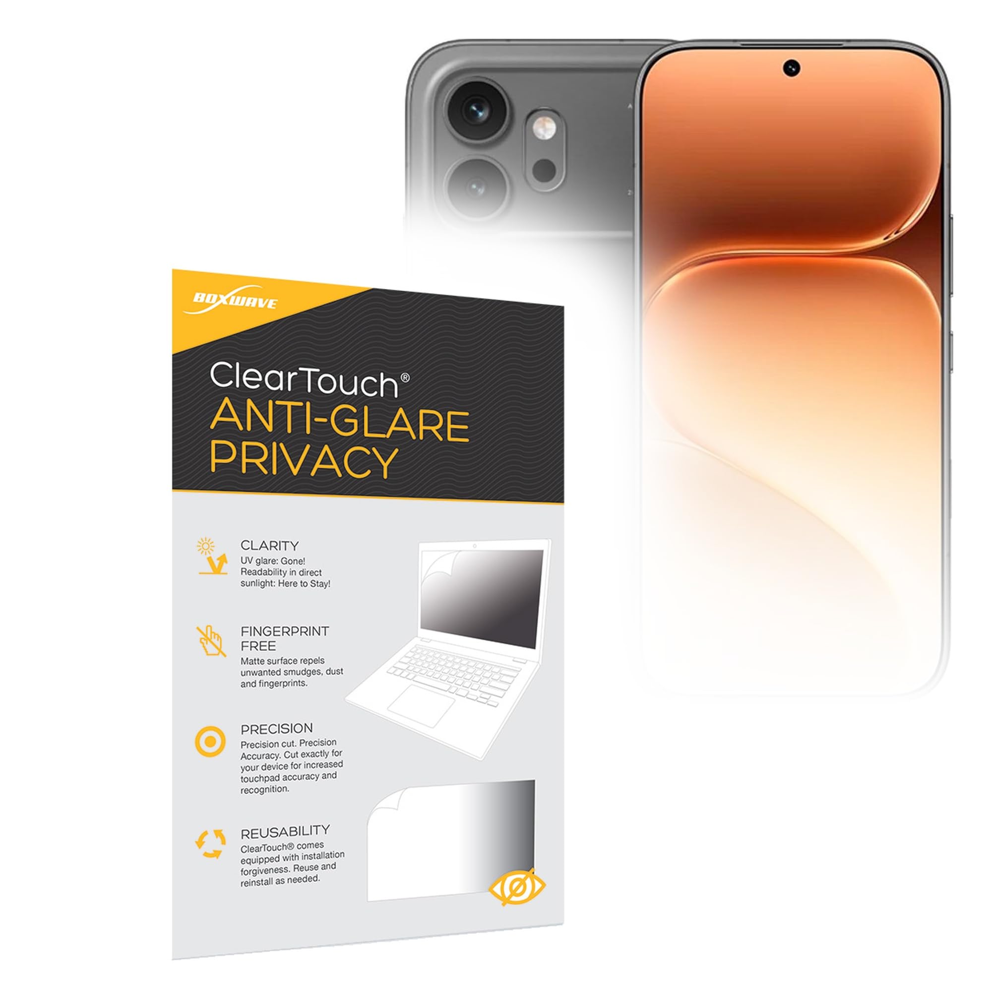 BoxWave Screen Protector Compatible With Honor 600 - ClearTouch Anti-Glare Privacy (2-Pack), Privacy Screen Protector Flexible Film Anti-Glare