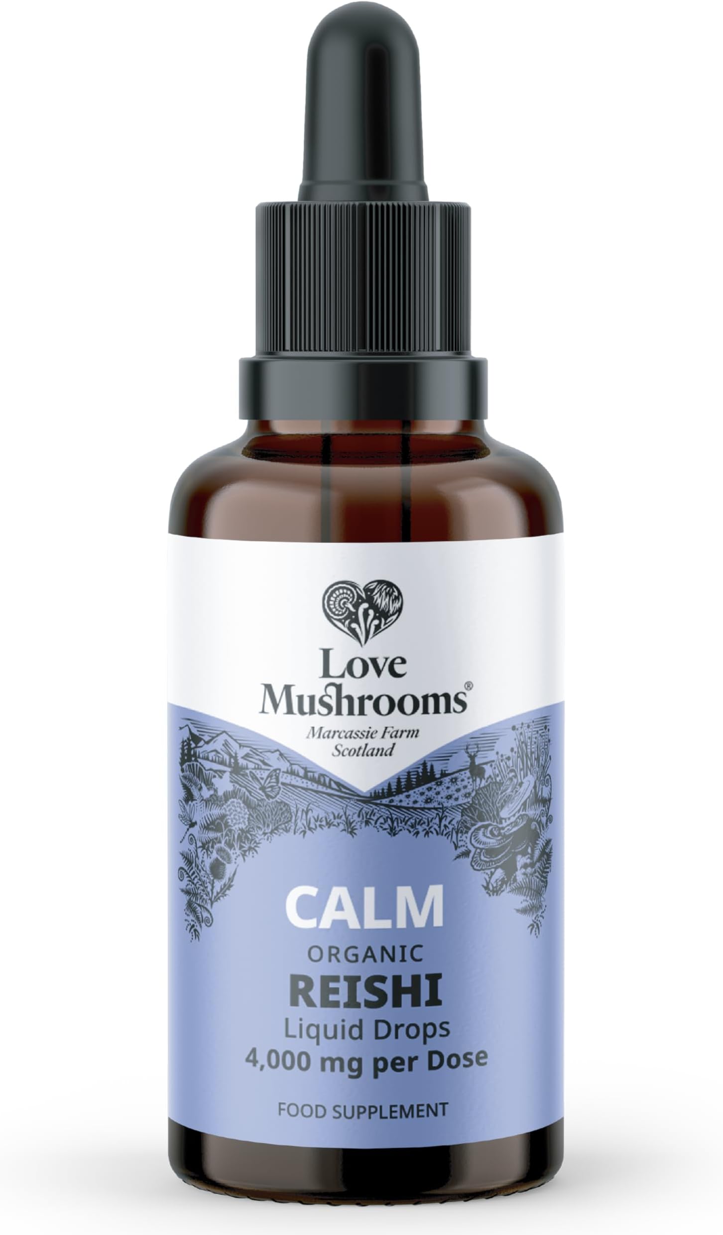 Organic Reishi 4,000mg per 1ml Liquid Extract | High Strength Mushroom Tincture for Calm, Restfulness & Balance Support | Vegan, Plant Based Food Supplement, UK Made | Sweet Taste 50ml