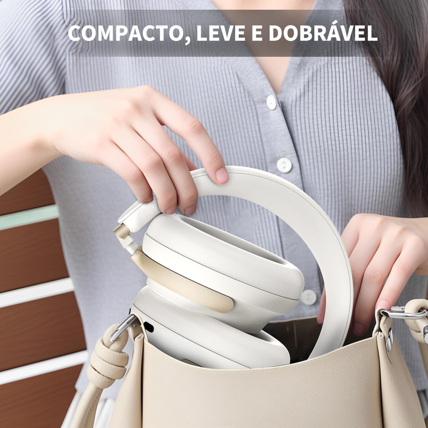 Fones de Ouvido Bluetooth 5.4, Headphone Bluetooth com Cancelamento de Ruido Ativo ANC, Graves Potentes, Som Surround 3D, Headset com Microfone, Suporte Chamadas de Voz, 55 Horas de Reprodução, Branco