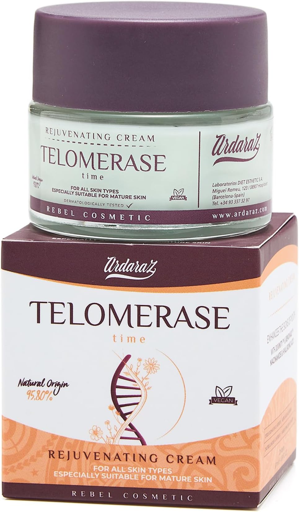 Moisturiser Anti Wrinkle Face Cream with Telomerase and Hyaluronic Acid. Face Cream for Women, Rejuvenating Effect, Firmer skin. Ideal for mature skin. 50ml
