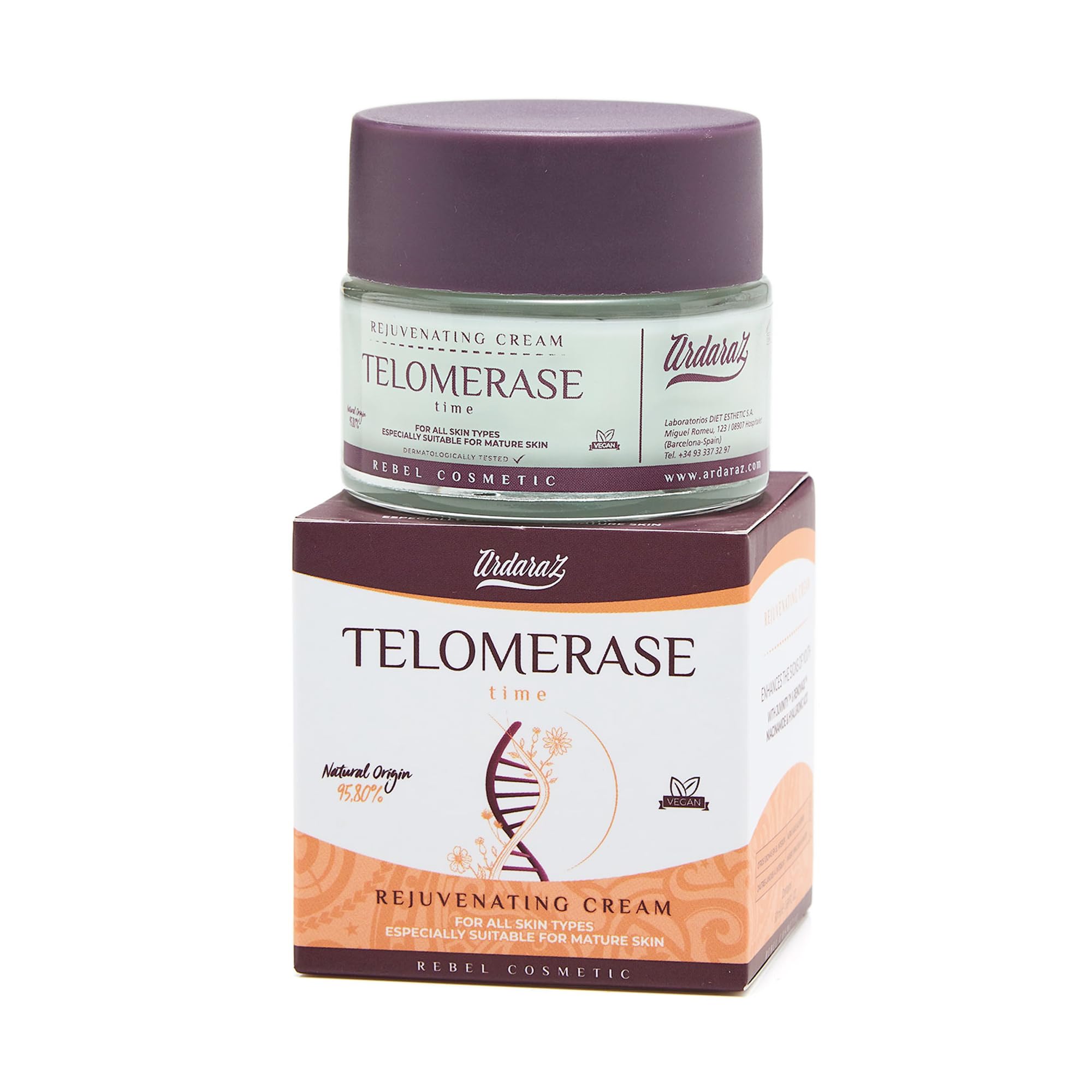 Ardaraz Moisturiser Anti Wrinkle Face Cream with Telomerase and Hyaluronic Acid. Face Cream for Women, Rejuvenating Effect, Firmer skin. Ideal for mature skin. 50ml