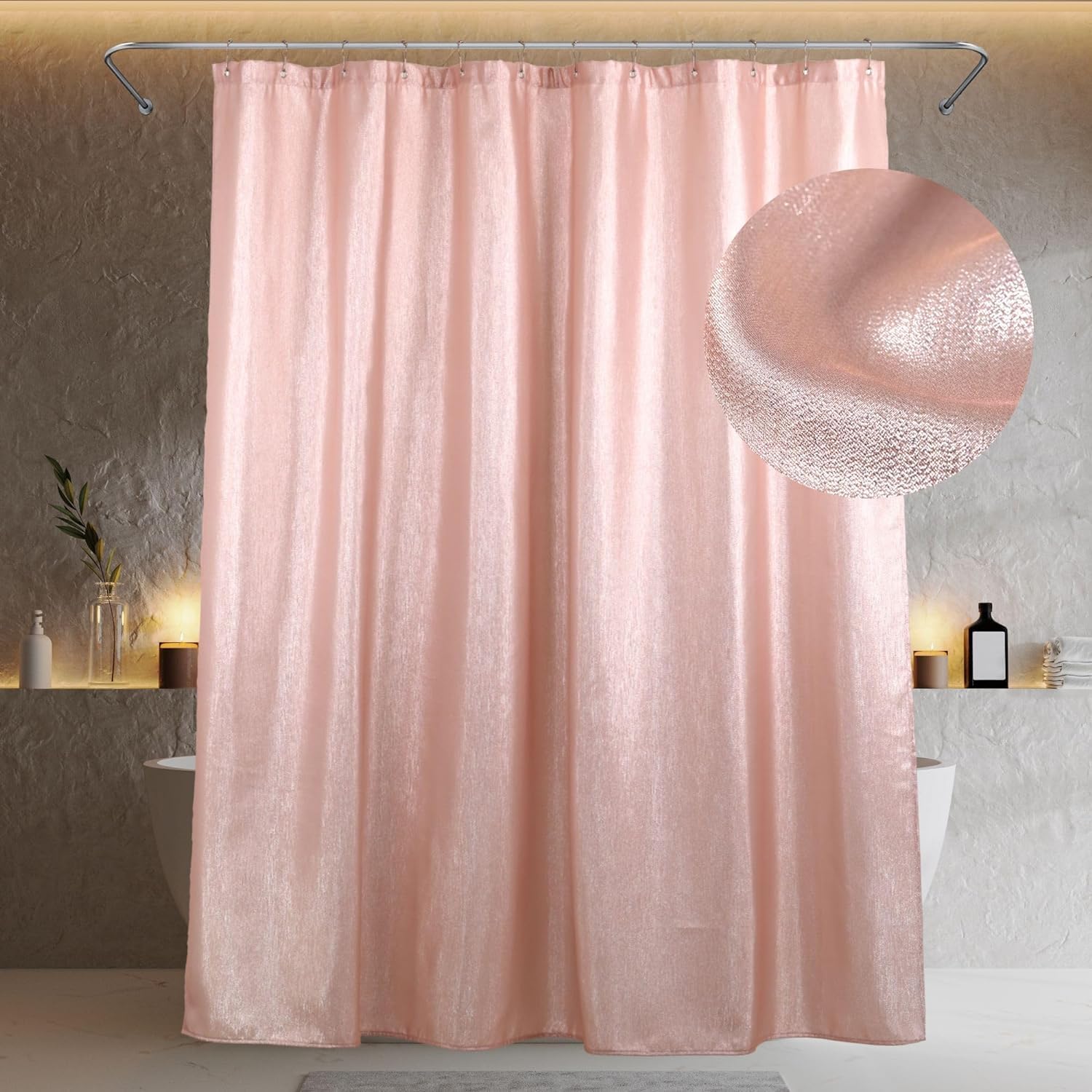 Rideau de douche anti-moisissure et hydrofuge rose 183x200