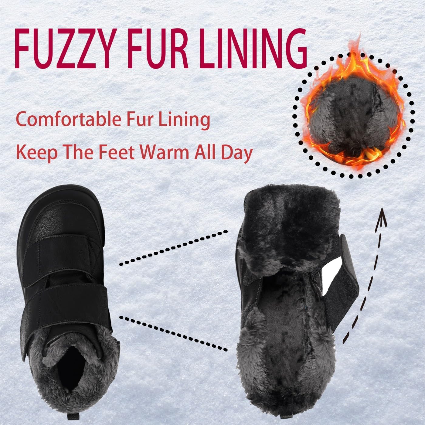 Hsyooes Diabetic Boots for Men Wide Width Winter Snow Boots Adjustable Straps Anti-slip Water Resistant Winter Shoes Warm Fur Lining Diabetic Shoes for Swollen Feet - Image 3