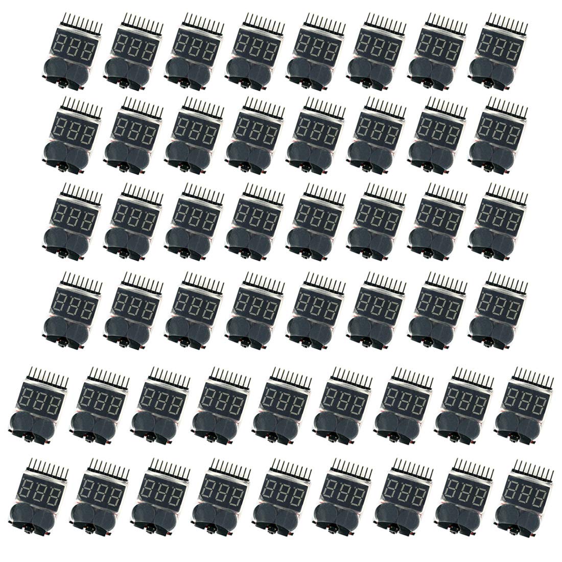 QWinOut Lipo Battery Voltage Tester Volt Meter Indicator Checker Dual Speaker 1S-8S Low Voltage Buzzer Alarm 2in1 2S 3S 4S 8S (50 Pcs)